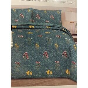 Abby Park Vintage Botanical Embroidery Collection 3PC King Quilt Set Reversible